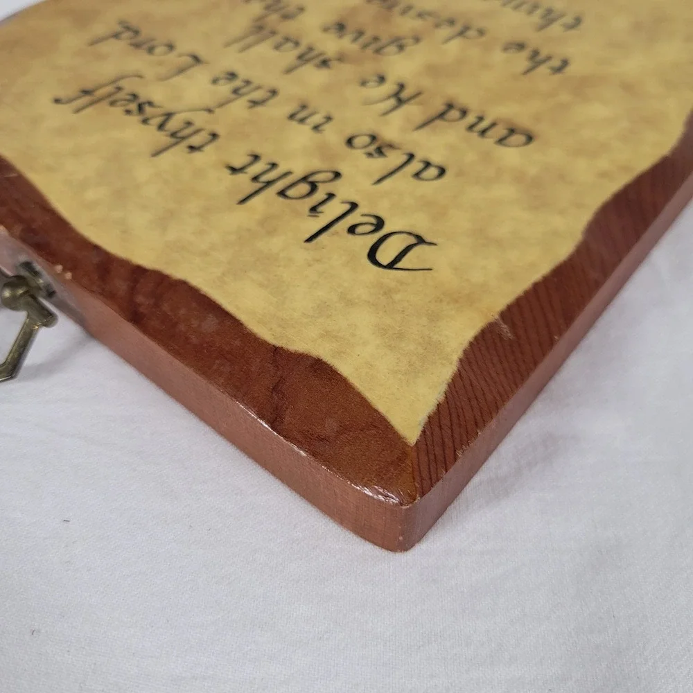 Vtg Psalms 37:4 Wood Plaque Wall Art Delight Thyself In The Lord Scripture Verse